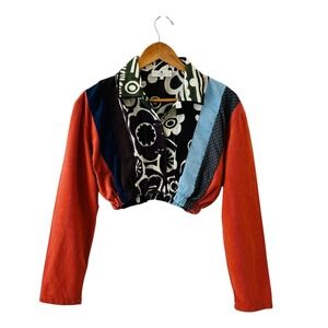 Louis Feraud Paris Y2K Patchwork Gauze Mixed‎ Media Cropped Top Womens 42/10